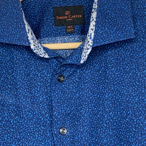 Simon Carter Blue Pattened Shirt - Picture 2 of 10
